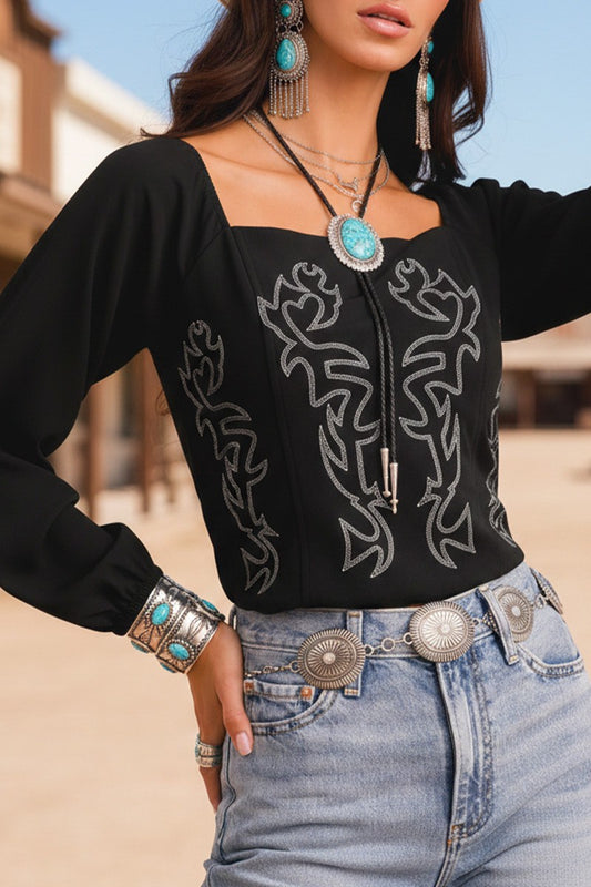 *FINAL SALE* E2512094 | WOMEN'S WESTERN EMBRIODERED TOP