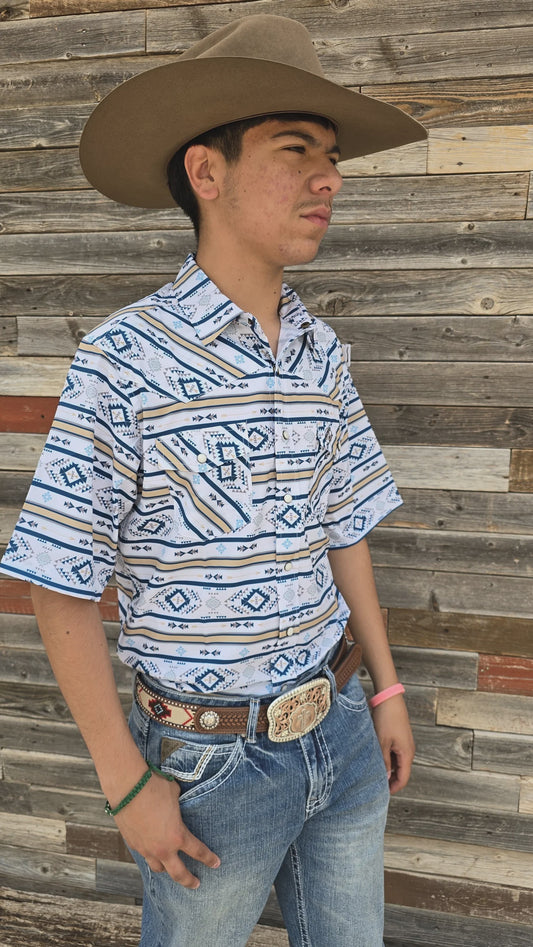 **FINAL SALE** SKCL2023142 | CUEROLINE COOL TECH WHITE/TAN BUTTON UP S/S
