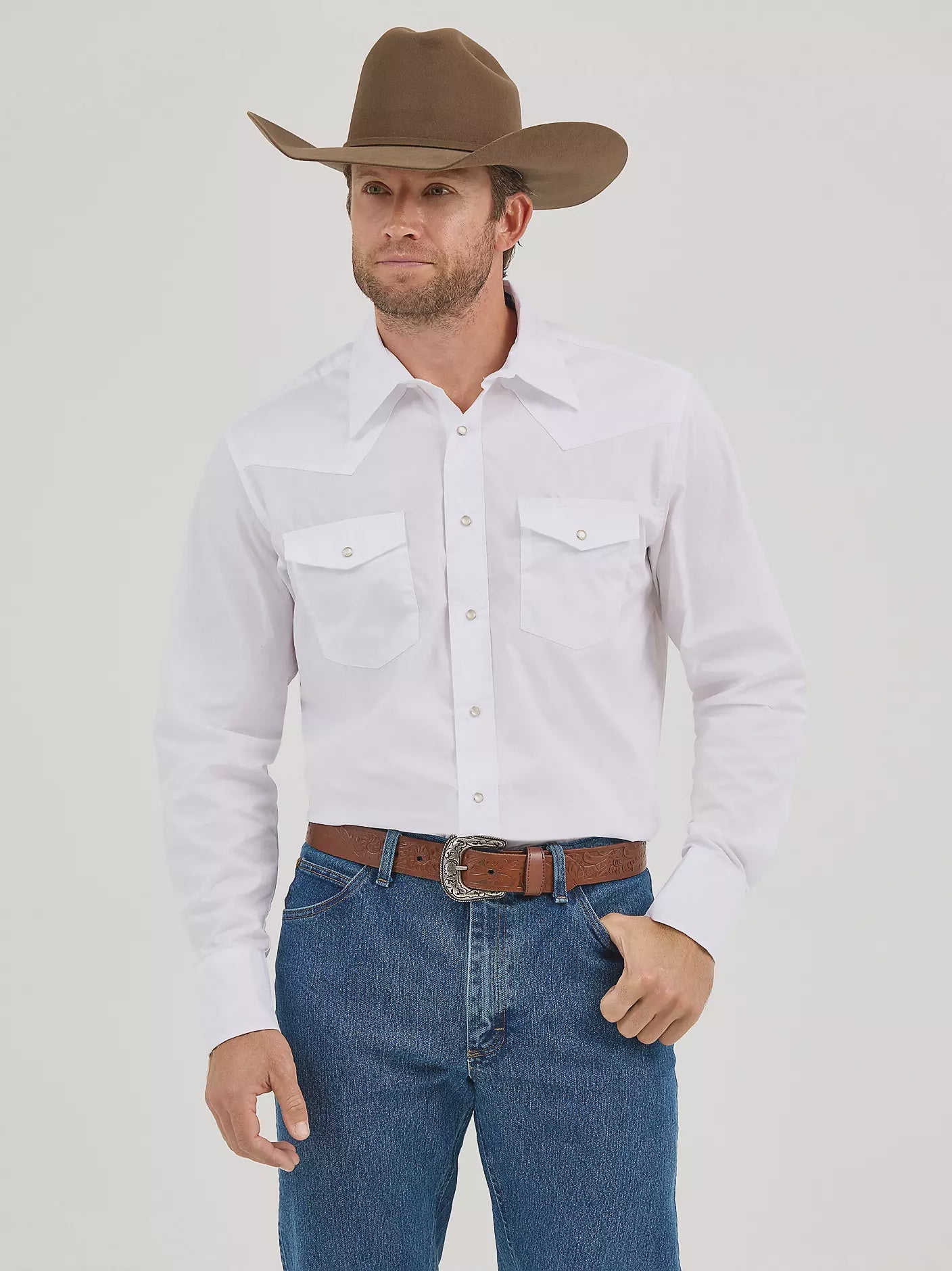 71105WH | WRANGLER MEN’S WHITE L/S WESTERN SNAP SHIRT