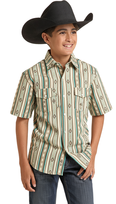 BBN3S09429 | ROCK & ROLL BOYS STRIPED PRINTED L/S PEARL SNAP