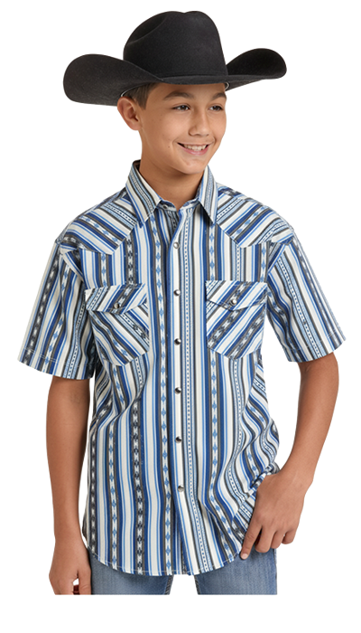 BBN3S09433 | ROCK & ROLL BOYS BLUE STRIPED L/S PEARL SNAP