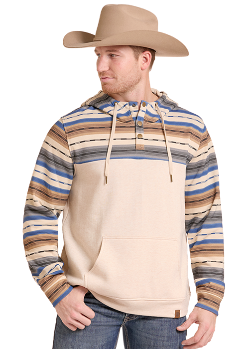 BM94T09629 | ROCK & ROLL MENS NATURAL STRIPED BLOCKED HOODIE