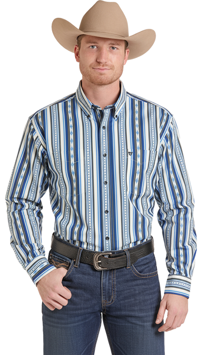 BMB2S09433 | ROCK & ROLL MENS BLUE STRIPE L./S BUTTON UP