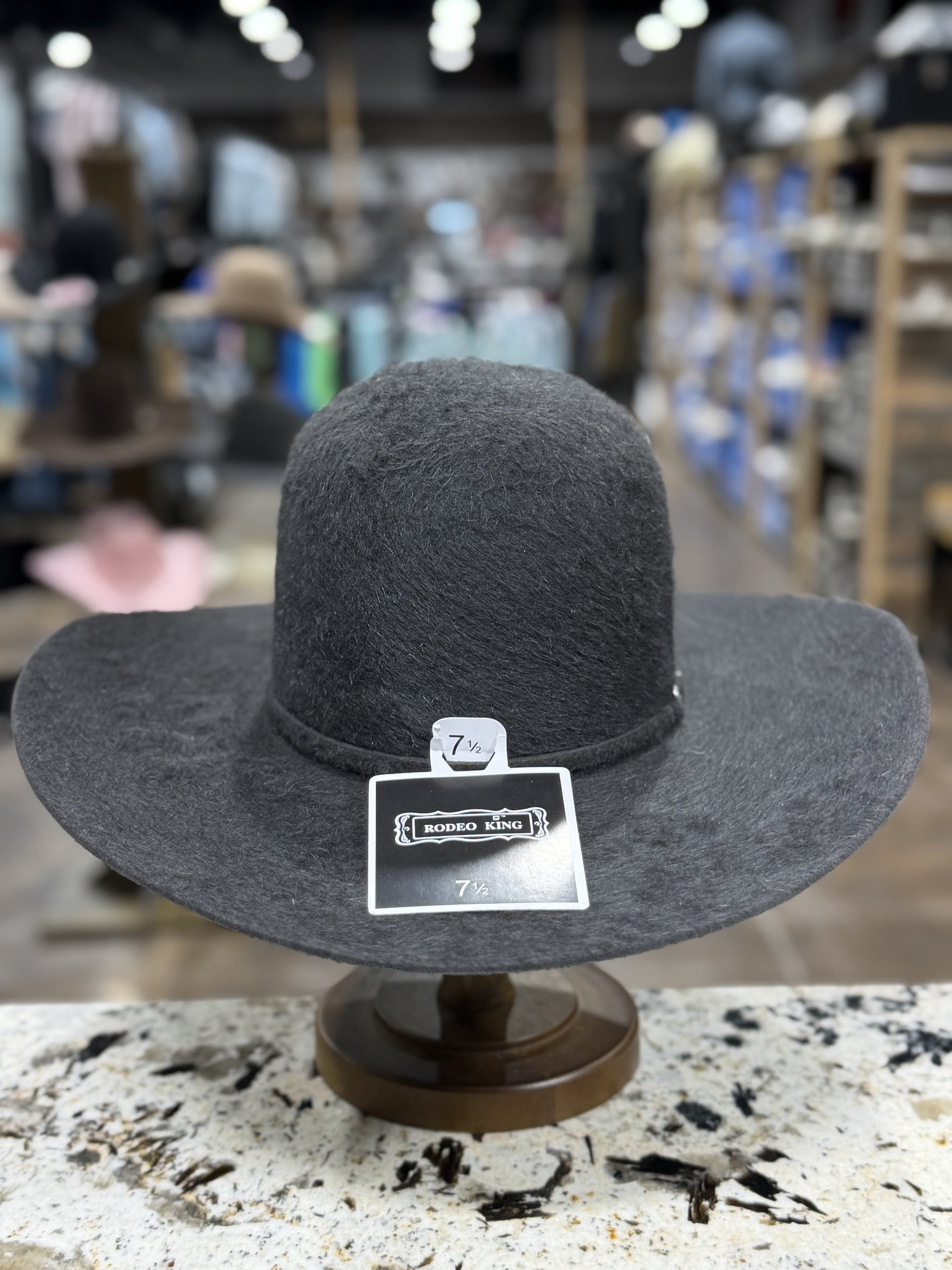 RODEO KING FELT 10X GRIZZLY CHARCOAL OPEN CROWN 4 1/2 INCH BRIM