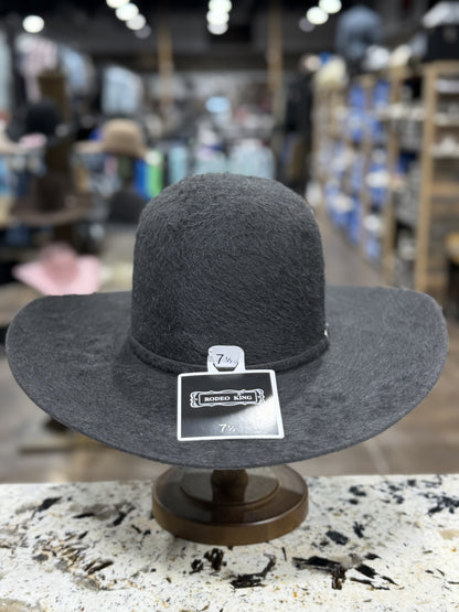 RODEO KING FELT 10X GRIZZLY CHARCOAL OPEN CROWN 4 1/2 INCH BRIM