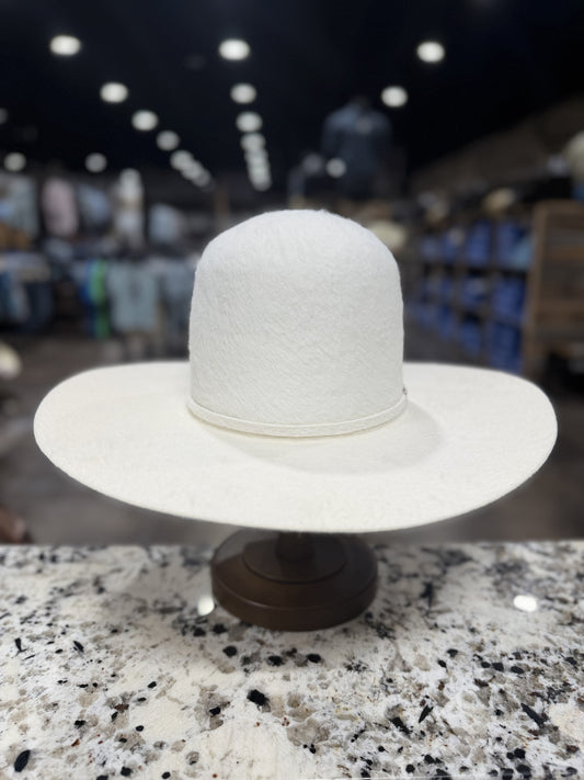 RODEO KING FELT 10X GRIZZLY WHITE OPEN CROWN 4 1/2 INCH BRIM