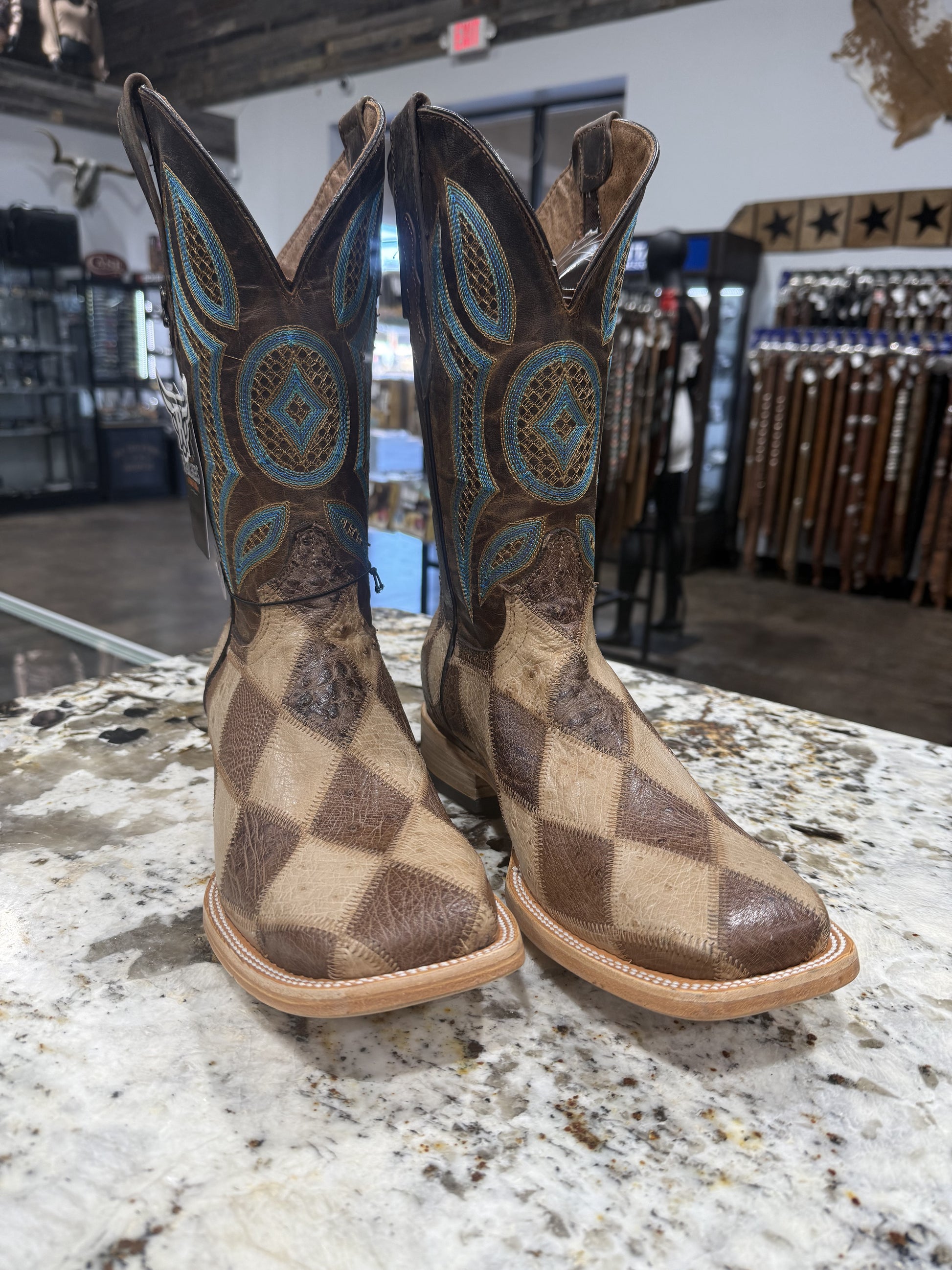 RANCHERS OSTRICH BELLY ROMBOS BOOTS CAFE ARENA