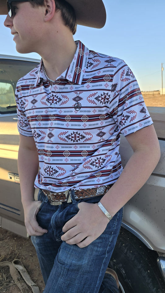 SKCL2026P37 | CUEROLINE RED & WHITE AZTEC STRIPED POLO
