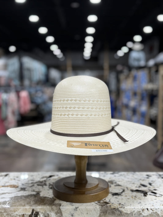 T70604OP | TWISTER STRAW TWO TONE SHANTUNG 30X OPEN CROWN 4 1/2 INCH BRIM