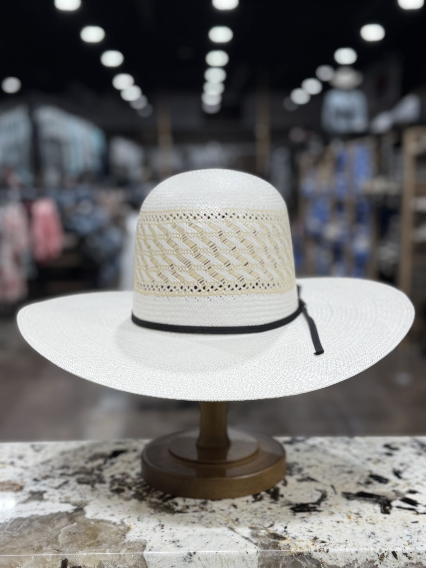 T70609OP | TWISTER STRAW 30X SHANTUNG WHITE OPEN CROWN 4 1/2 INCH BRIM