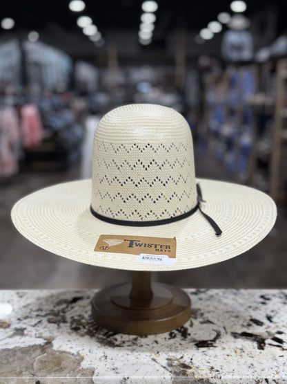 T70643OP | TWISTER STRAW TWO TONE SHANTUNG 30X OPEN CROWN 4 1/2 INCH BRIM