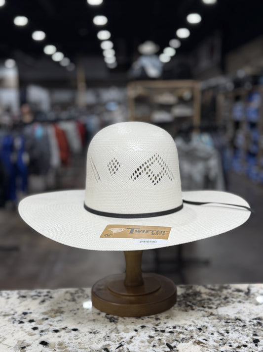 T70640OP | TWISTER STRAW 30X WHITE SHATUNG OPEN CROWN 4 1/2 INCH BRIM