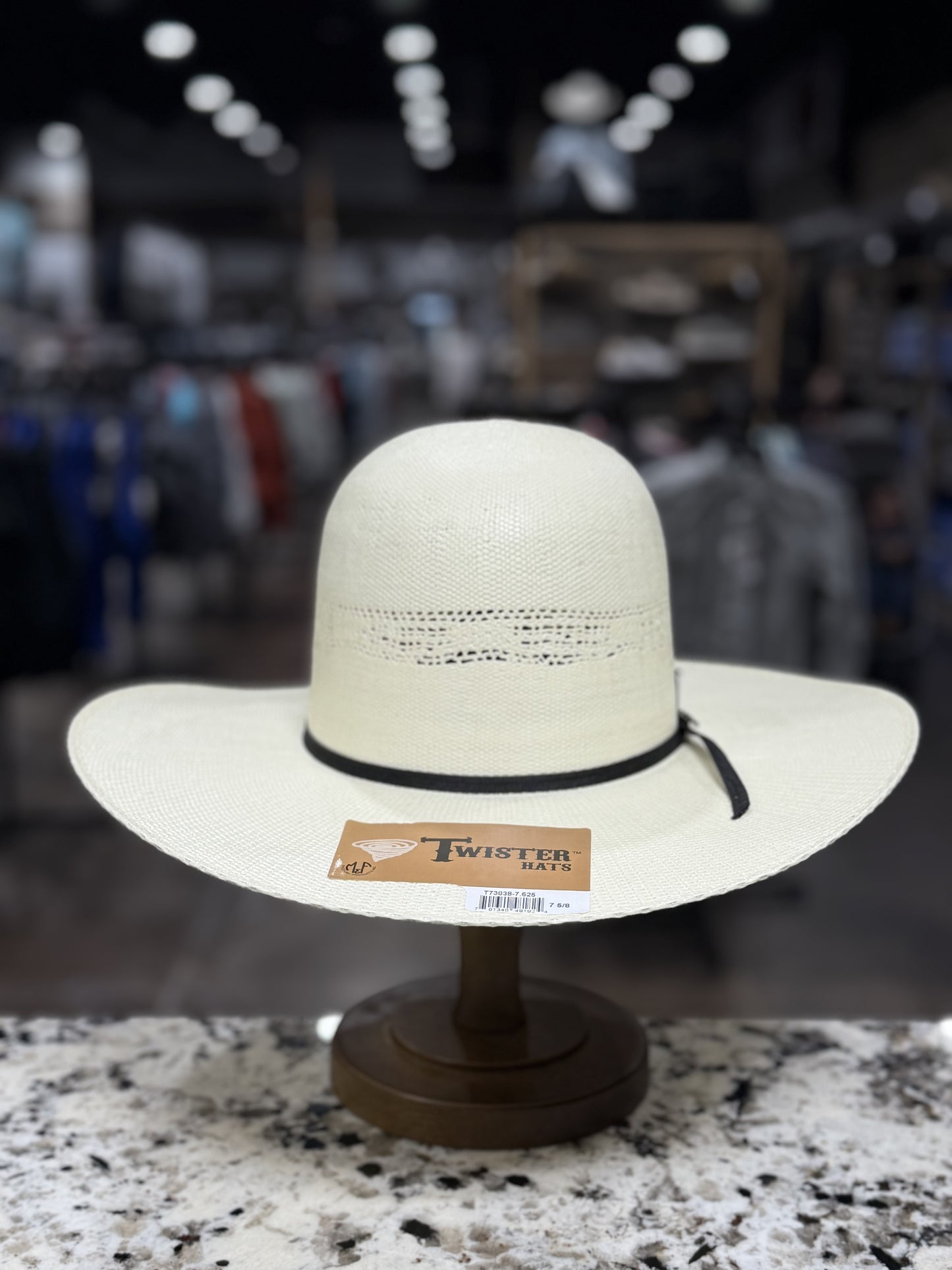 T73838 | TWISTER BANGORA 2CRDBLK STRAW HAT 4 1/4" BRIM OPEN CROWN