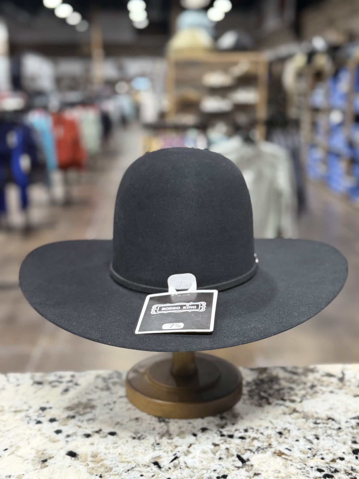 RODEO KING FELT 7X BLACK OPEN CROWN 4 7/8 INCH BRIM