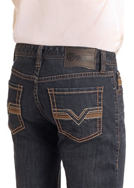 BM1RD06140 MEN'S ROCK&ROLL DARK VINTAGE REVOLVER STRAIGHT BOOTCUT JEANS