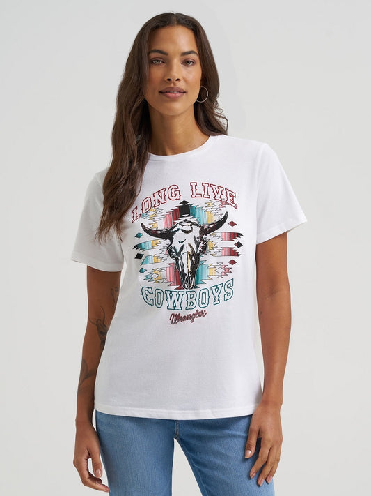 112375853 | WRANGLER WOMEN'S BRIGHT WHITE LONG LIVE COWBOYS LONGHORN REGULAR FIT S/S T-SHIRT