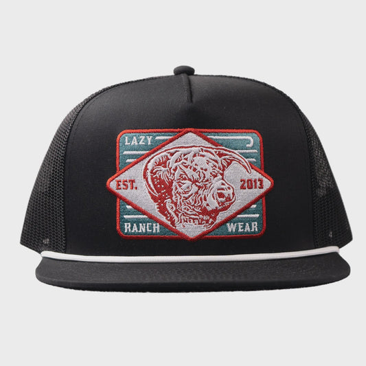 LAZY J RANCH BLACK & BLACK IRON CLASSIC ROPE TRUCKER HAT