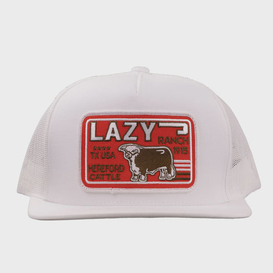 LAZY J RANCH WHITE BIG RED CLASSIC FIVE PANEL TRUCKER HAT
