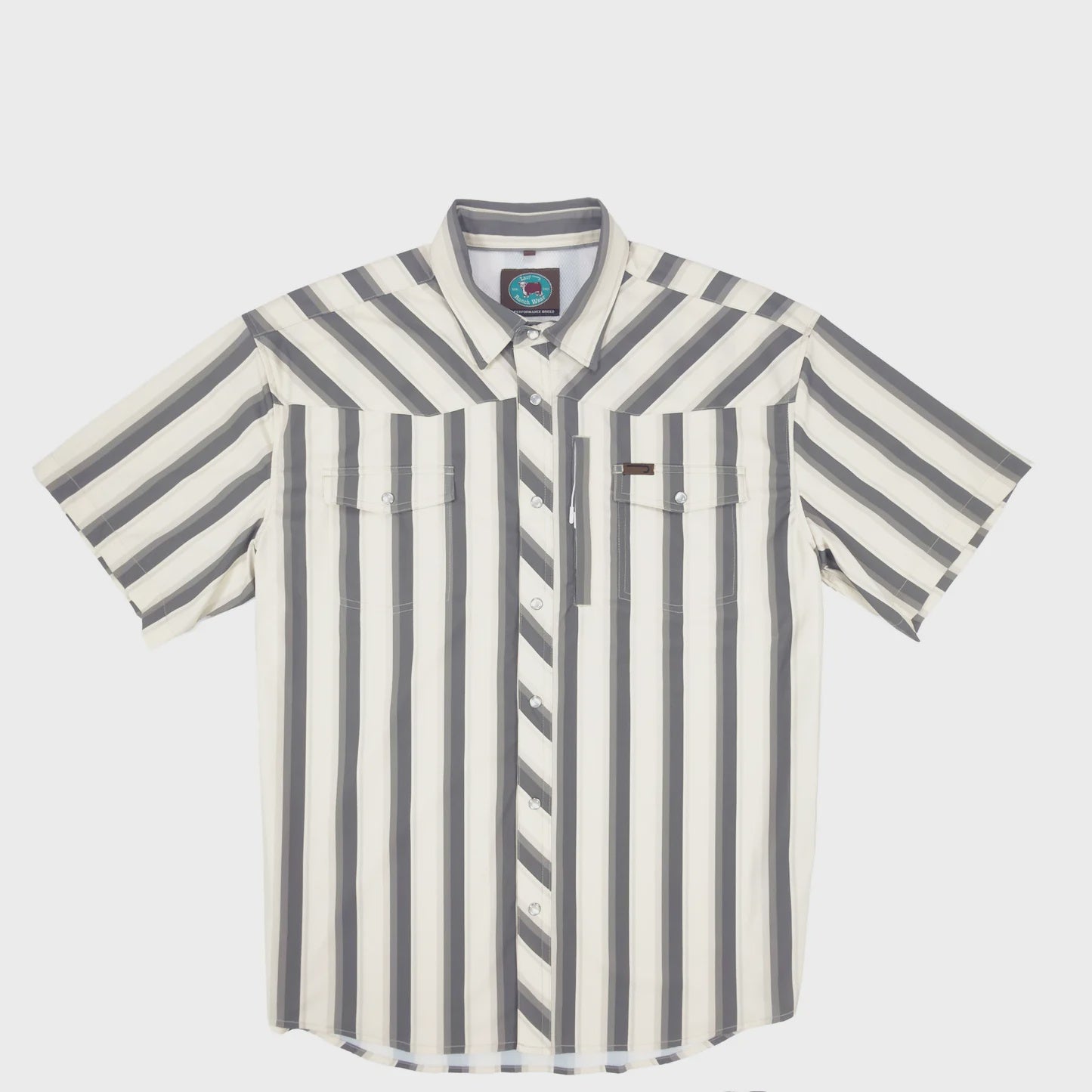 LAZY J RANCH SHORT SLEEVE PERFORMANCE PEARL SNAP GREY STRIPE SHIRT