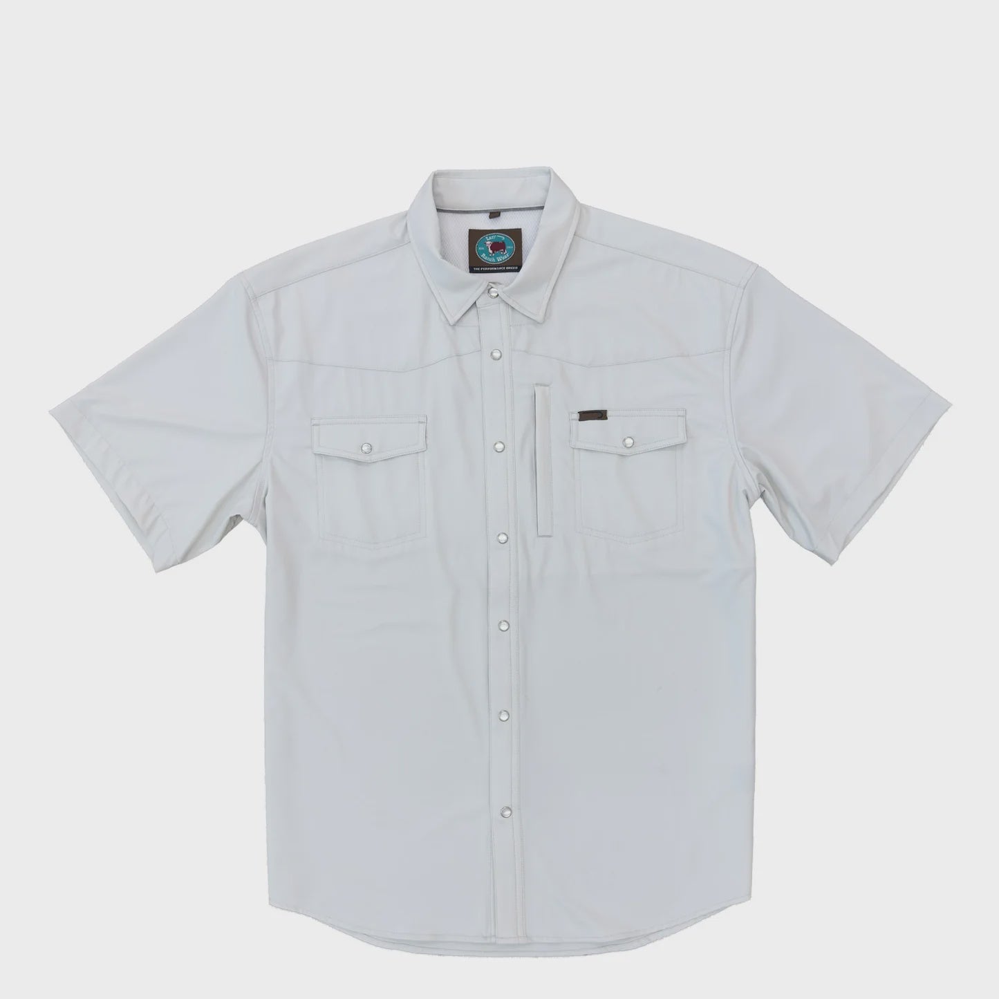 LAZY J RANCH SHORT SLEEVE PERFORMANCE PEARL SNAP GREY SHIRT