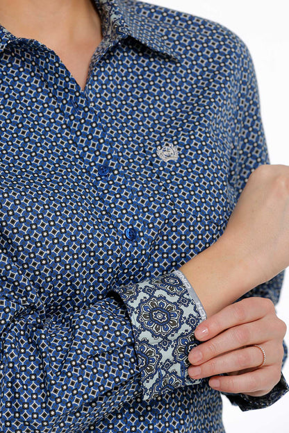 Cinch Women's Royal Blue Geometric Button Up - FINAL SALE