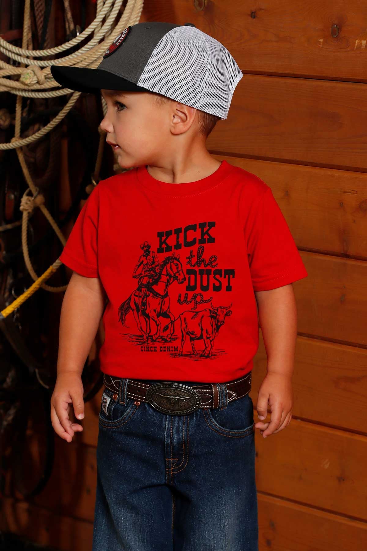 MTT7672065 CINCH BOY'S RED KICK THE DUST UP S/S TEE