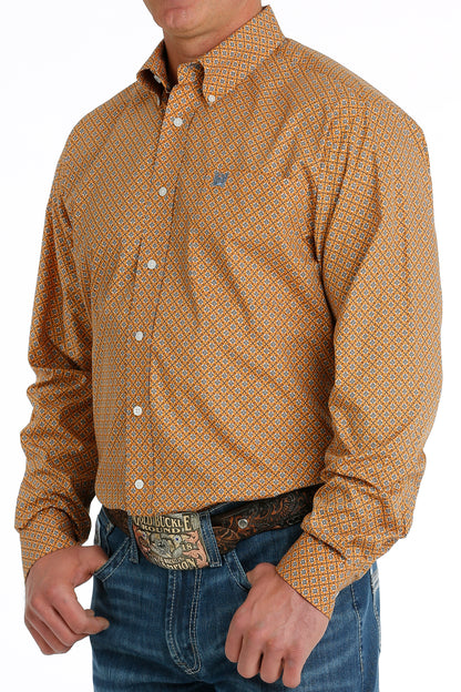 Cinch Men's Orange Geo Button Up