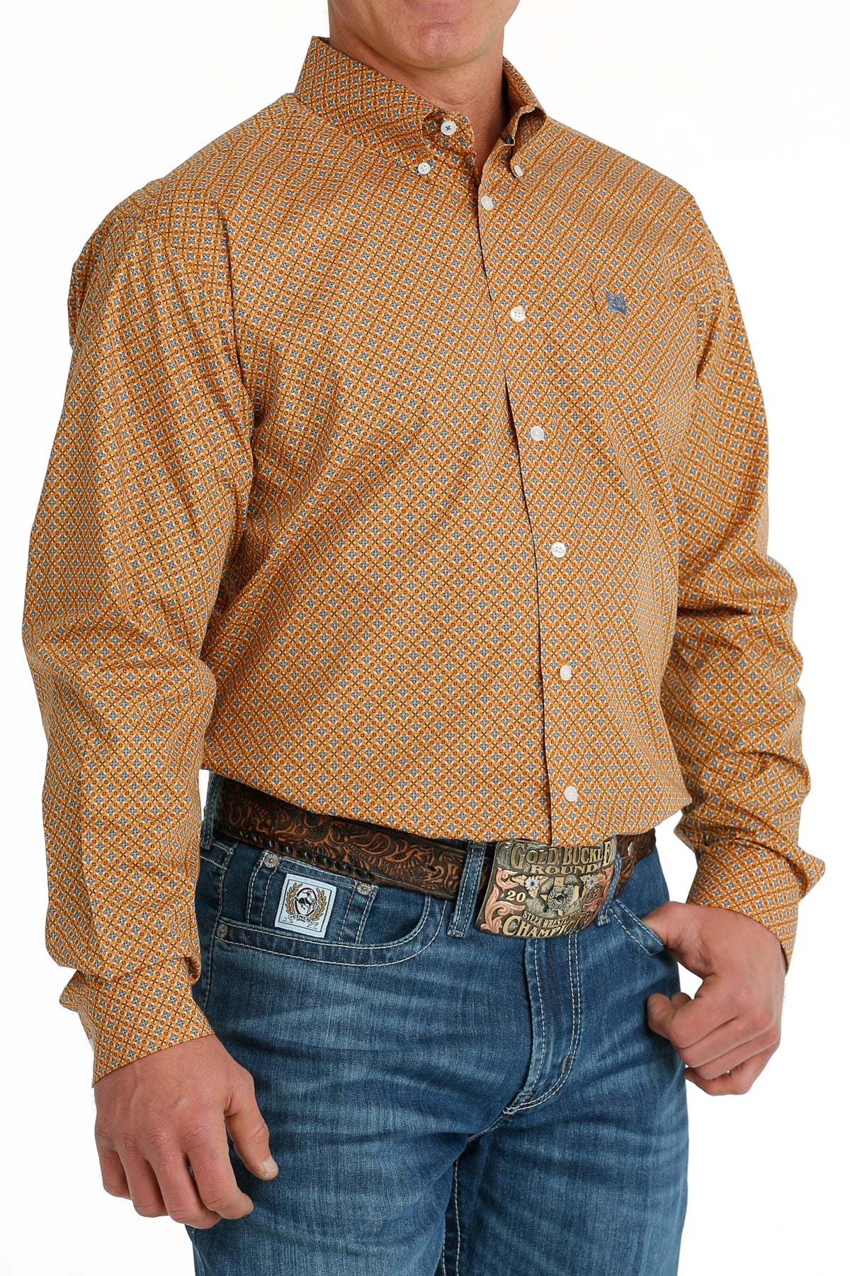 Cinch Men's Orange Geo Button Up