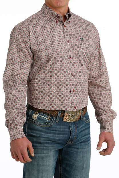 Cinch Men's Circle Geo Button Up Shirt - Burgundy