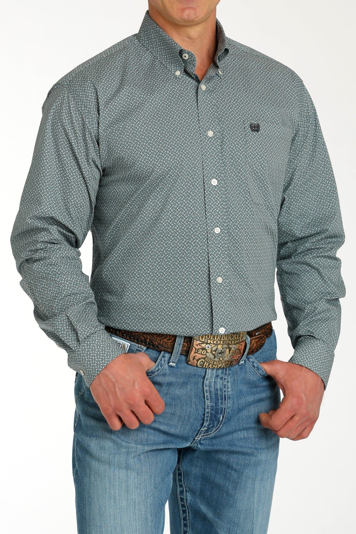 Cinch Men's Geo Button Up Shirt - Green