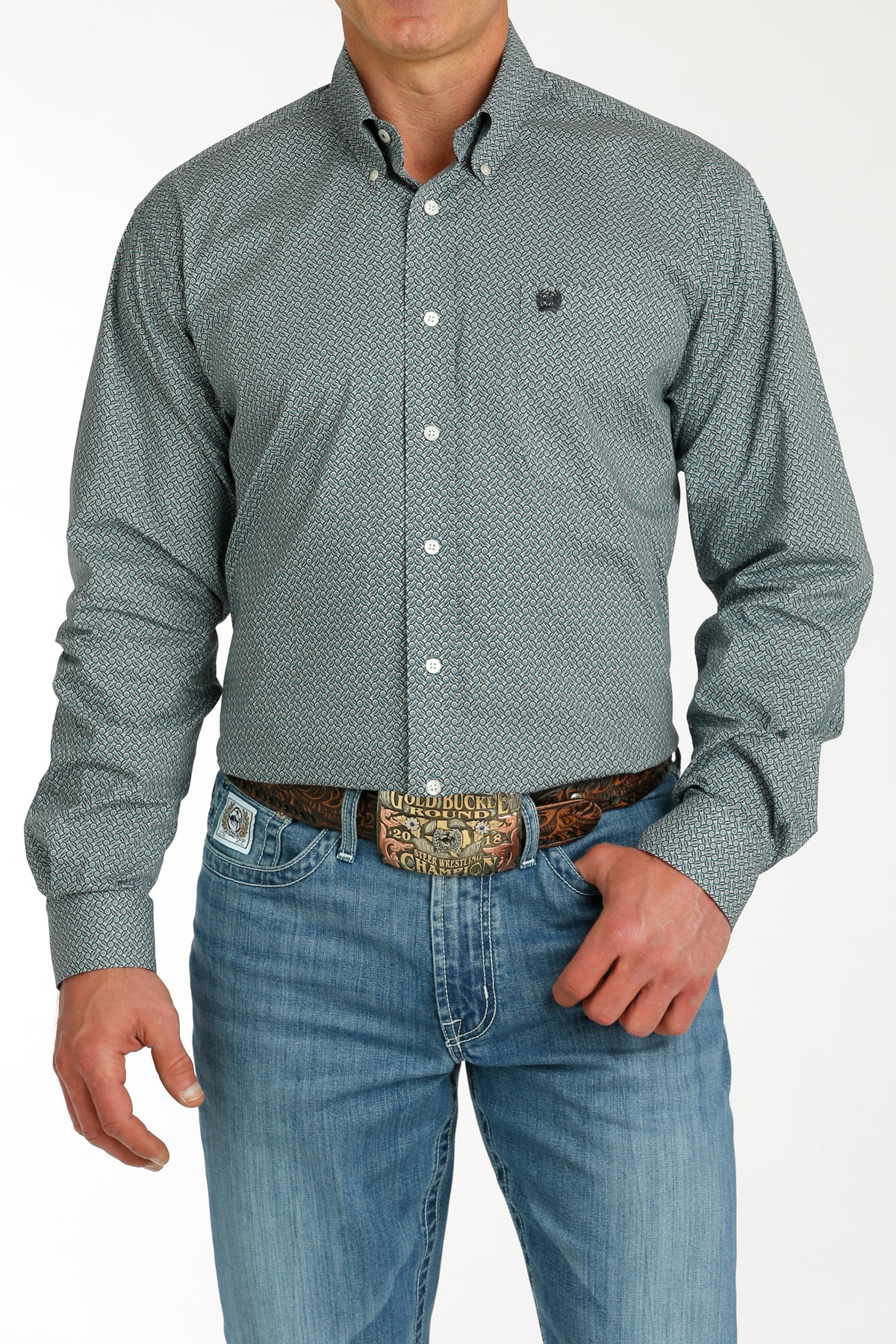 Cinch Men's Geo Button Up Shirt - Green