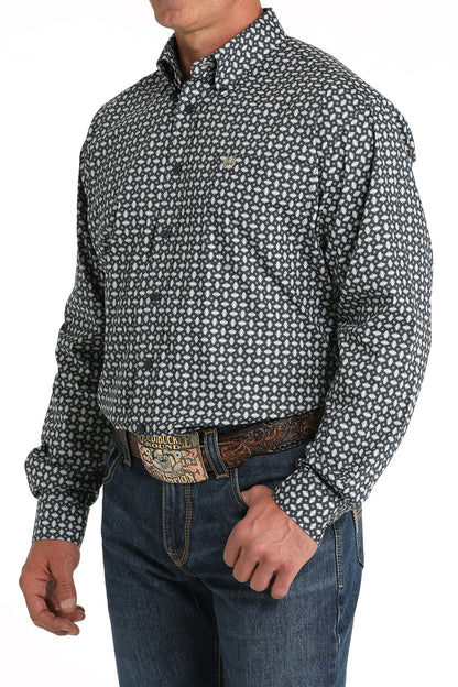 Cinch Men's Grey-Blue & Pale Blue Geo Print Western Shirt