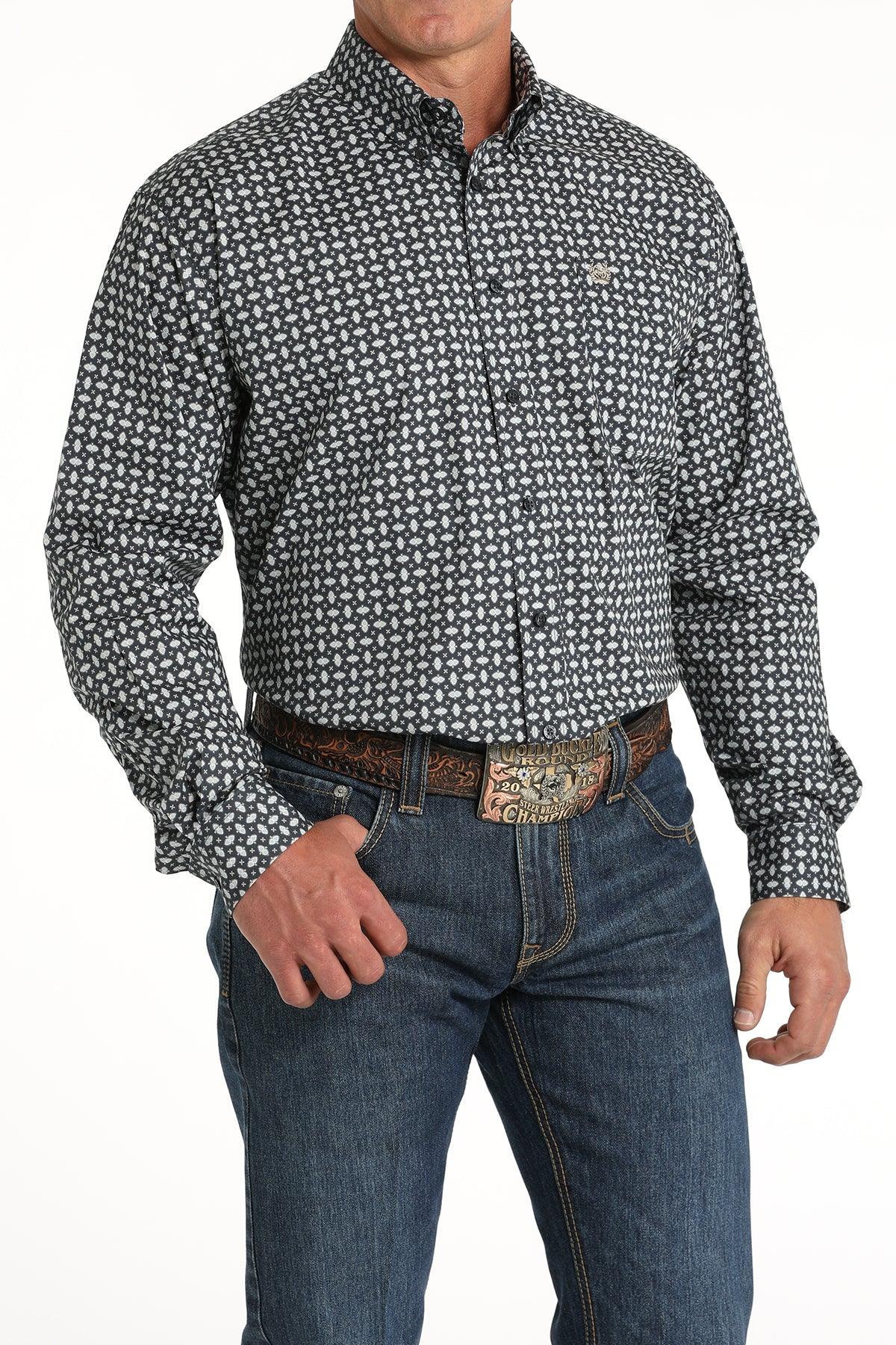 Cinch Men's Grey-Blue & Pale Blue Geo Print Western Shirt