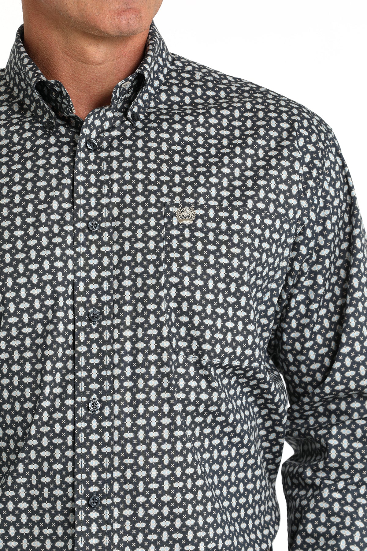 Cinch Men's Grey-Blue & Pale Blue Geo Print Western Shirt