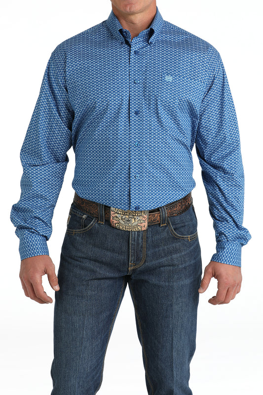 Cinch Men's Geometric Button Up - Blue