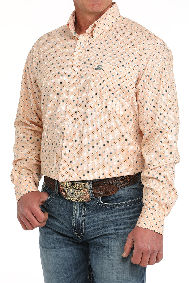 MTW1105884 /MEN’S ORANGE GEO PRINT L/S BU SHIRT