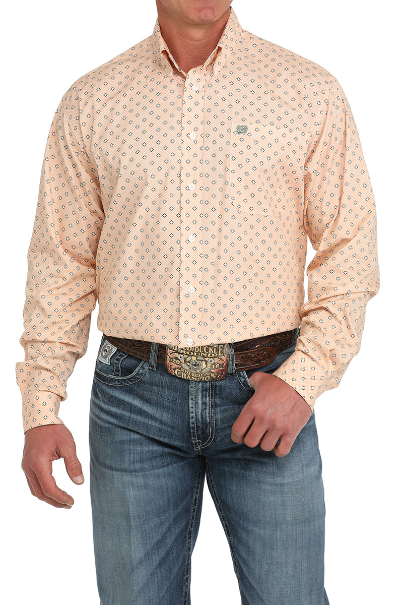MTW1105884 /MEN’S ORANGE GEO PRINT L/S BU SHIRT