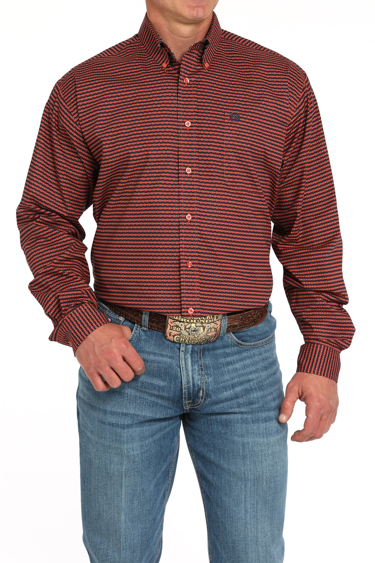 MTW1105936 | CINCH MENS RED L/S BUTTON UP