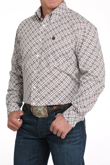 MTW1105989 | MEN'S CINCH WHITE GEO PRINT L/S SHIRT