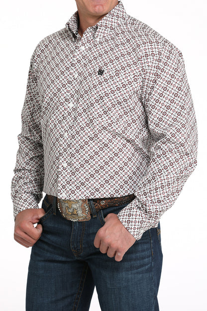MTW1105989 | MEN'S CINCH WHITE GEO PRINT L/S SHIRT