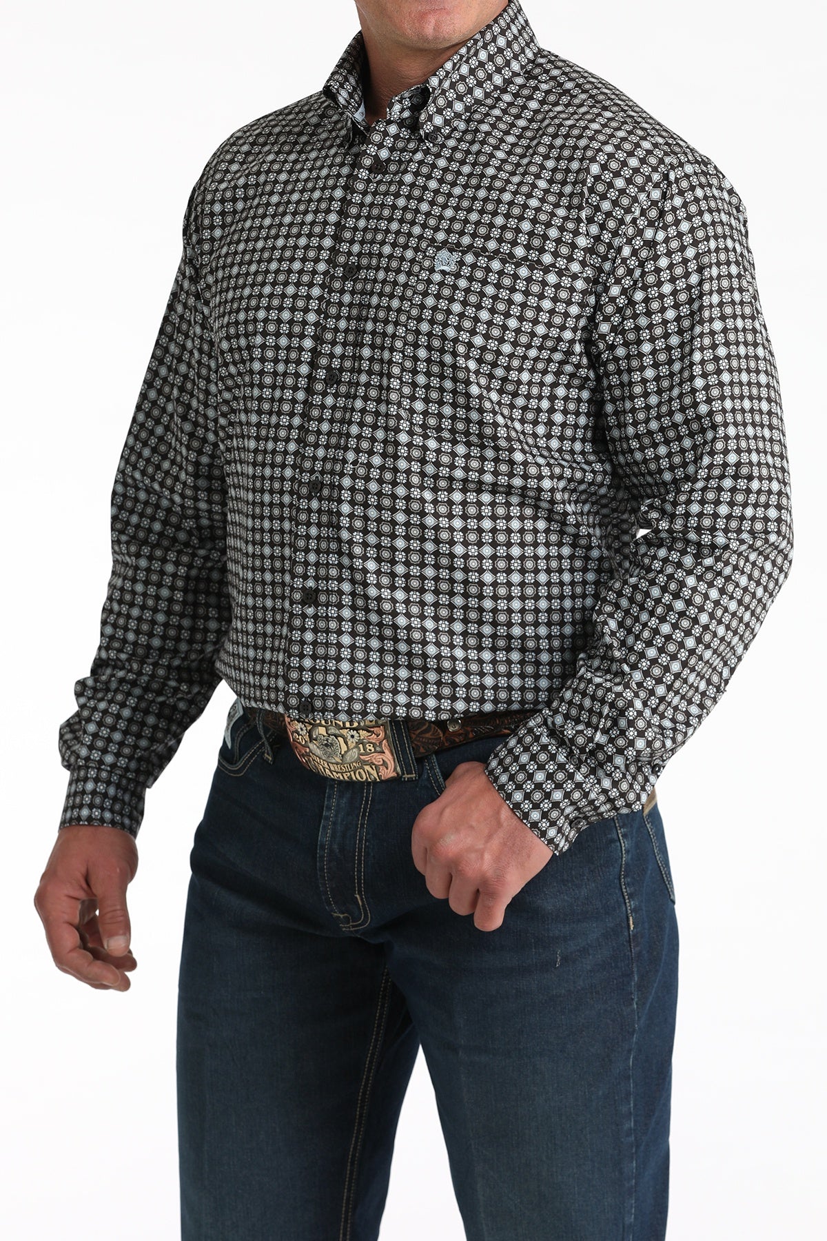 MTW1106002 | CINCH MEN'S BROWN GEO PRINT LS SHIRT