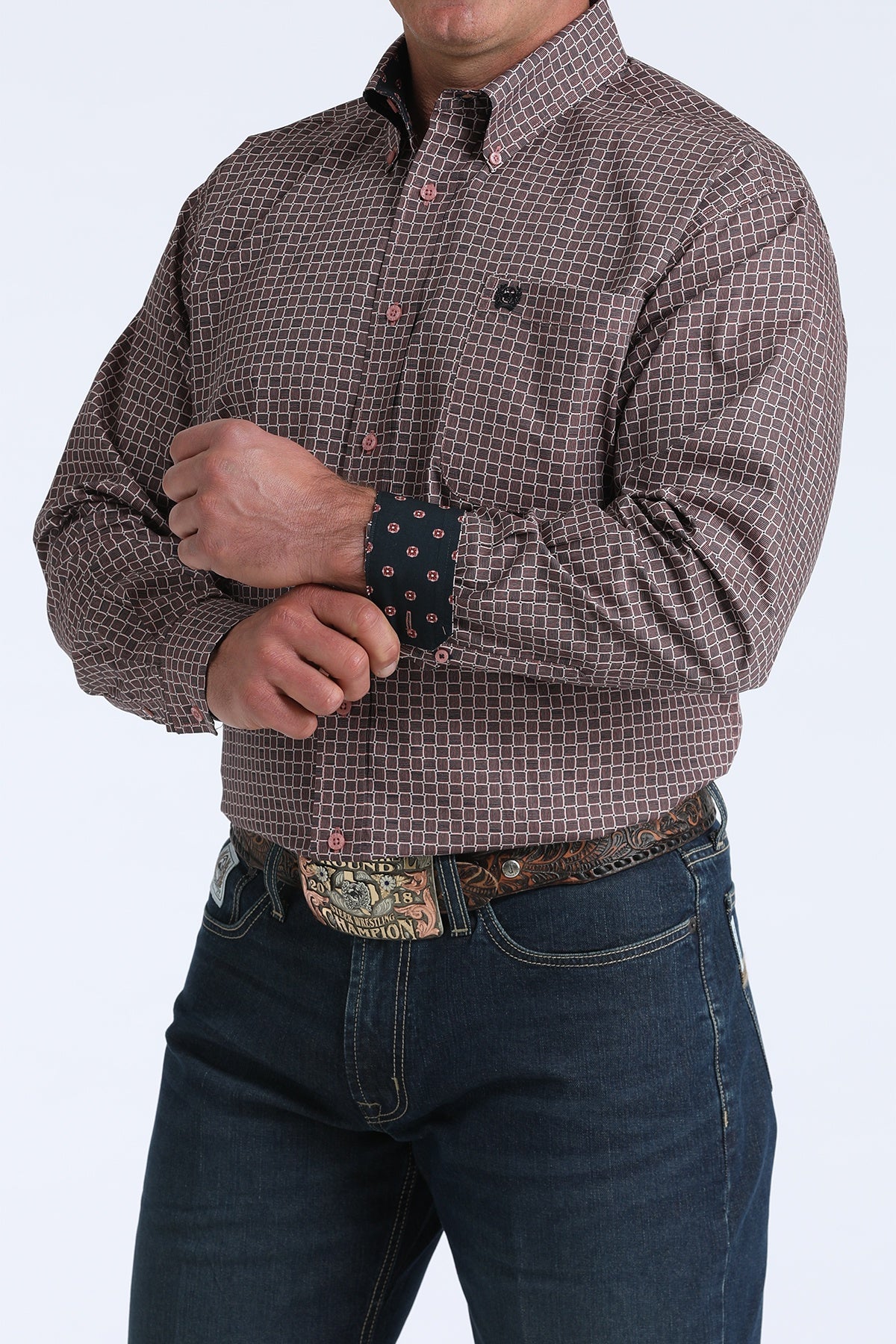 MTW1106016 | CINCH MEN'S WOVEN SQUARES LONGSLEEVE SHIRT - PINK