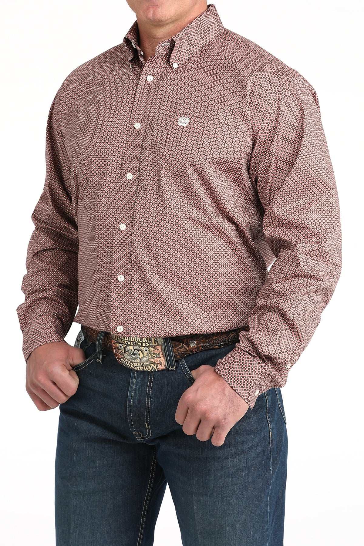 MTW1106017 | CINCH MEN'S GEO LONGSLEEVE SHIRT - PINK