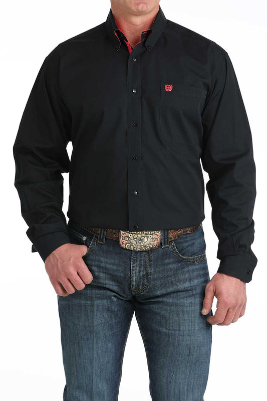 MTW1106042 | CINCH MEN'S BLACK SOLID/PINK CINCH LOGO L/S SHIRT
