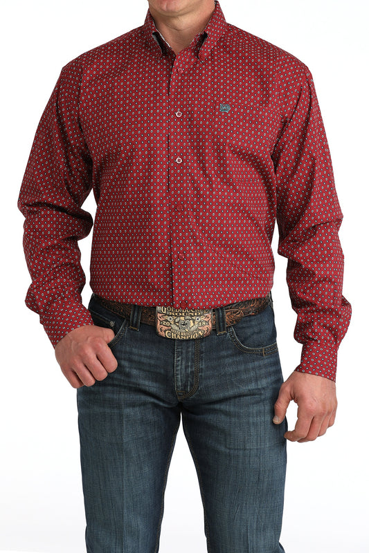 MTW1106051 CINCH MEN'S PRINT RED L/S SHIRT