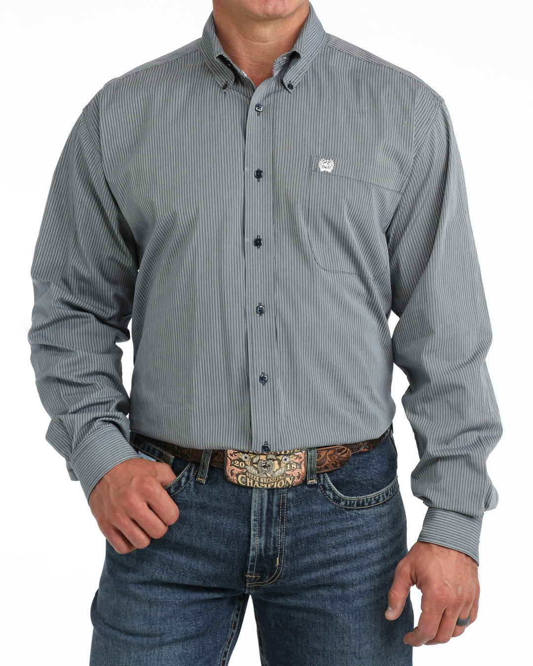 MTW1106130 | CINCH MENS BLUE STRIPED L/S BUTTON UP