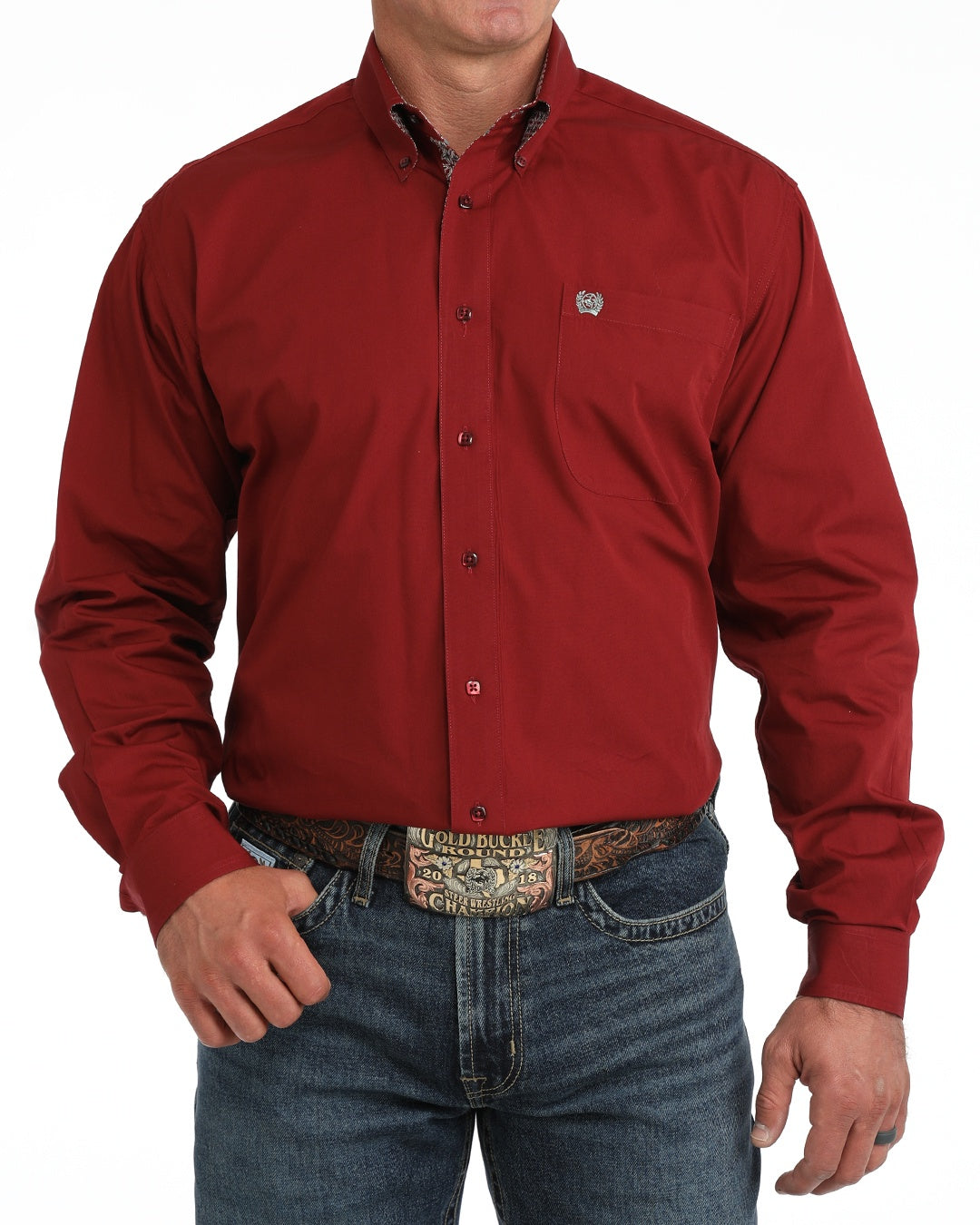 MTW1106139 | CINCH MENS SOLID RED L/S BUTTON UP