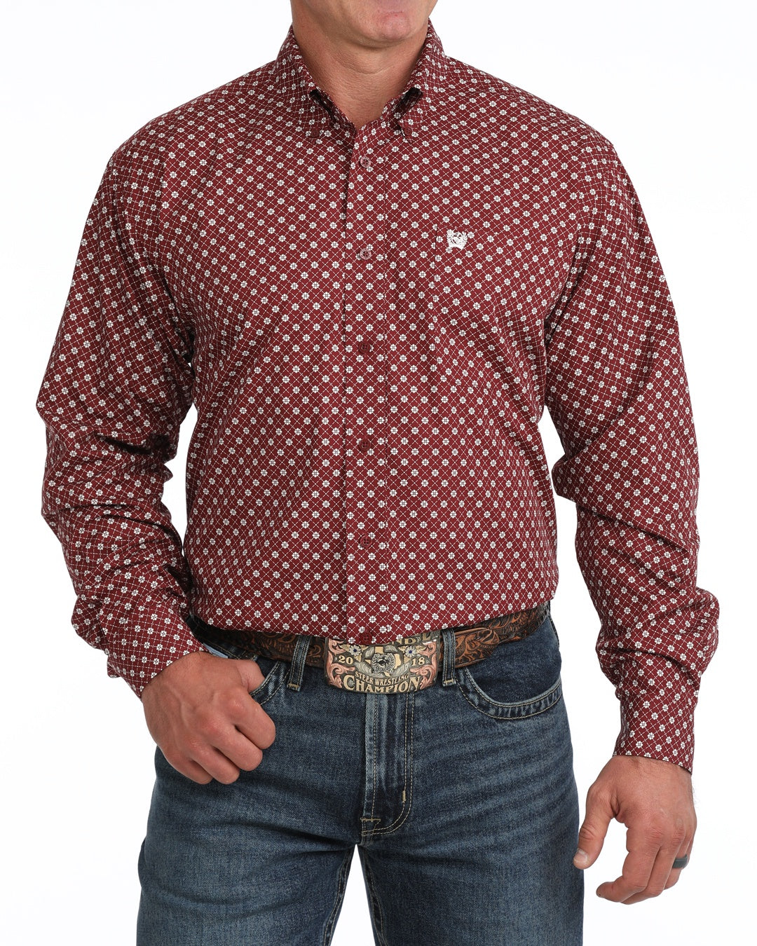 MTW1106141 | CINCH MENS RED FLORAL GEO L/S BUTTON UP