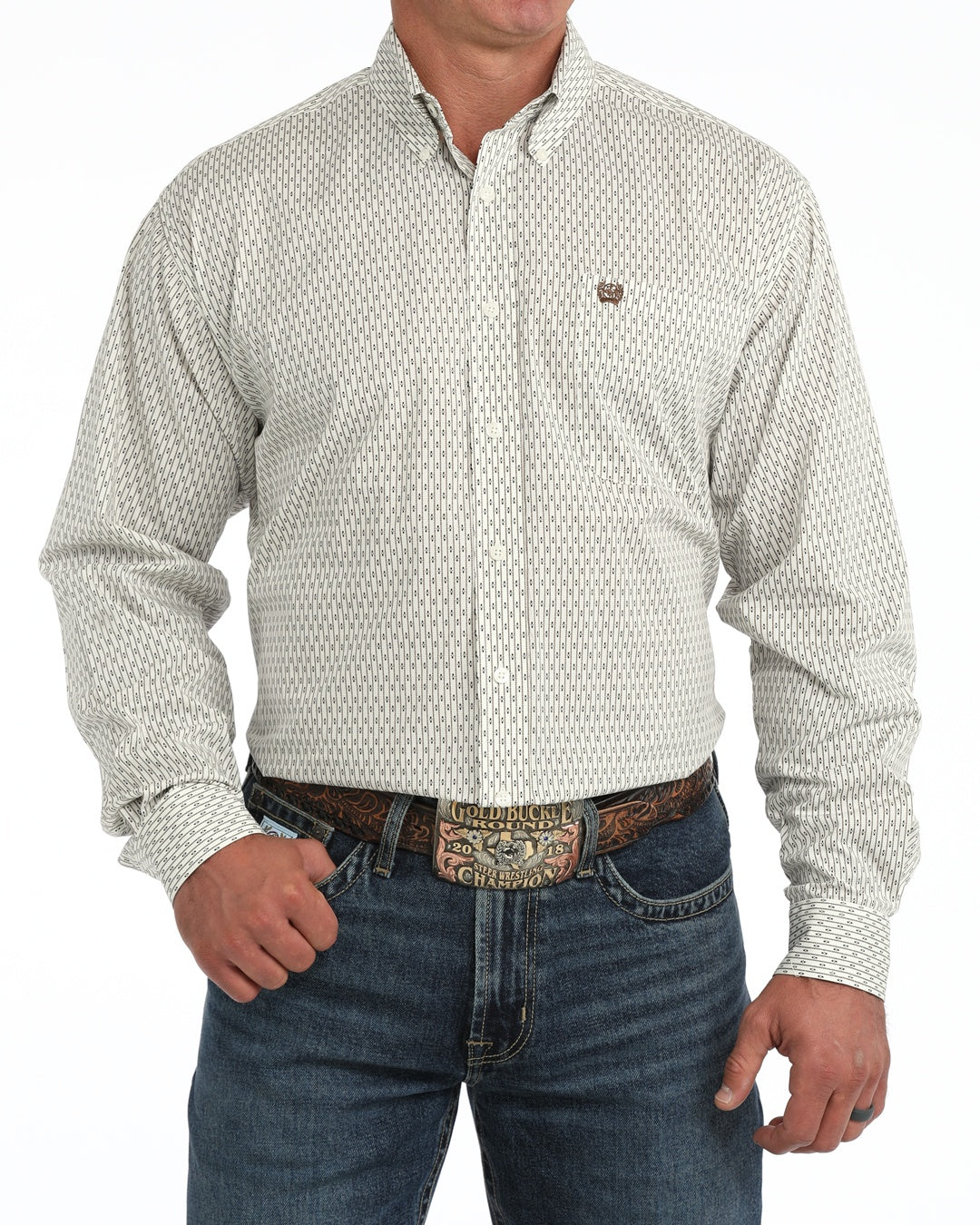 MTW1106156 | CINCH MENS L/S CREAM PRINT BUTTON UP