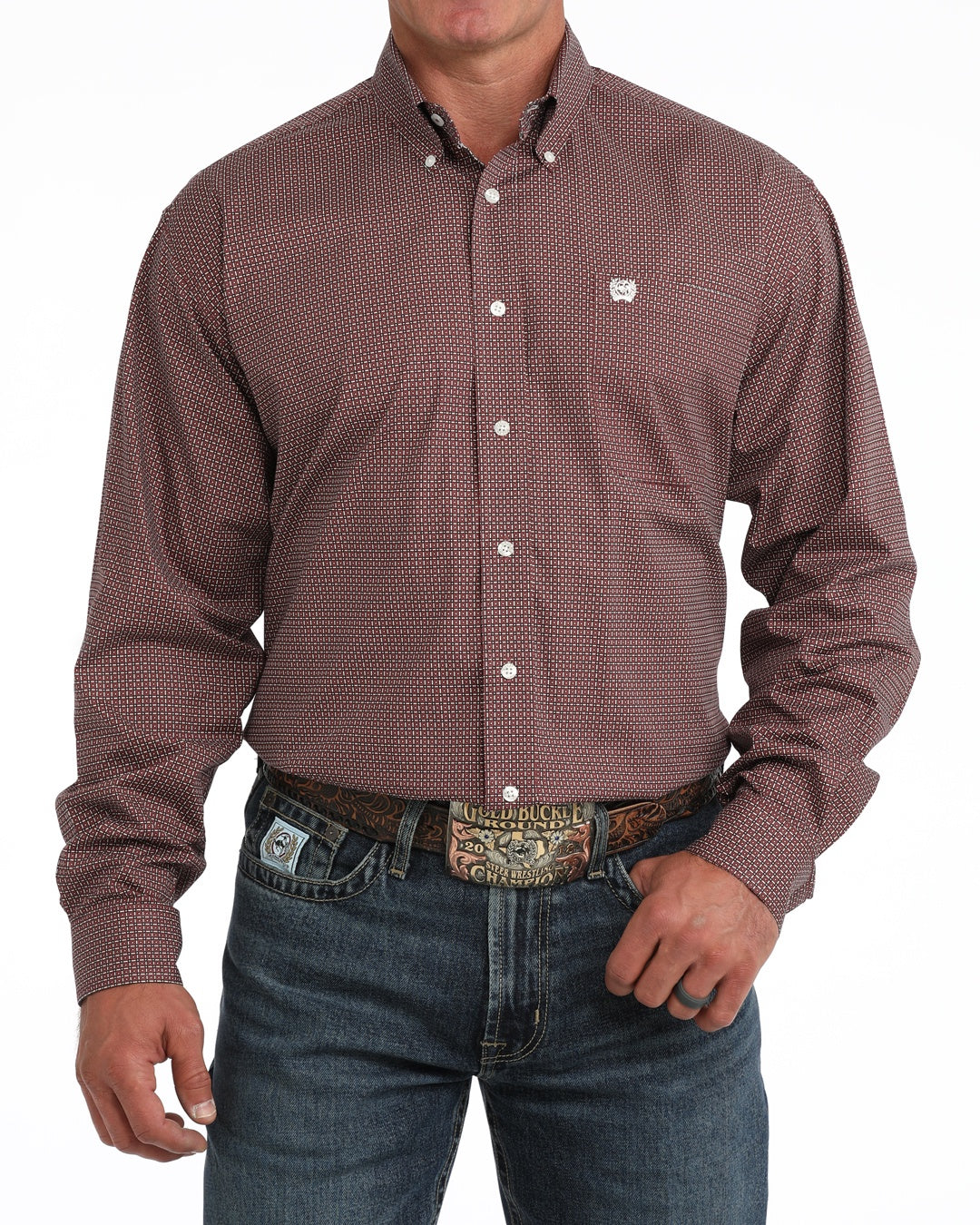 MTW1106158 | CINCH PINK WHITE L/S MEN'S SHIRT